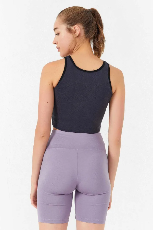 Débardeur court sans manches Tommylife, coupe ajustée, col en U, anthracite, en gros - 97162