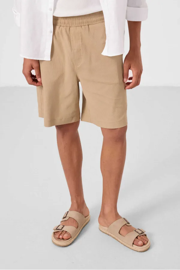 Short chino extensible léger, coupe standard, tissé, Tommylife Wholesale, beige foncé, référence 81289