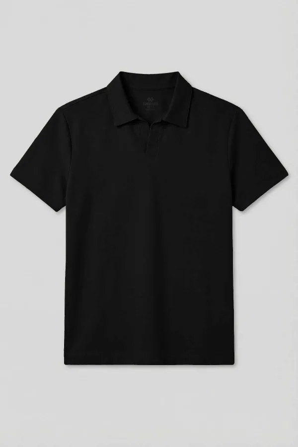 T-shirt polo noir Tommylife Wholesale pour homme, coupe confortable, texture douce - 88496