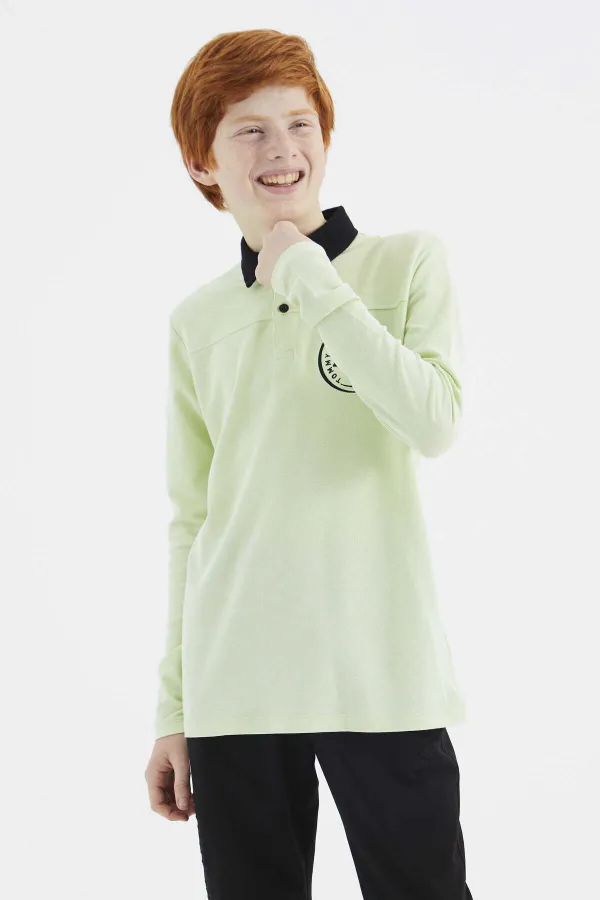 Sweat-shirt basique Tommylife pour garçon, taille serveur, col polo, coupe standard, vert clair, référence 11172