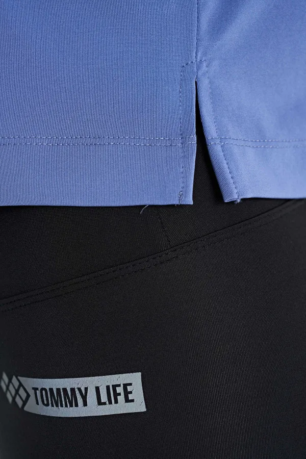 Tommylife Wholesale Purple Logo Print Crew Neck Drop Sleeve Oversize Women's Crop T-Shirt - 97262