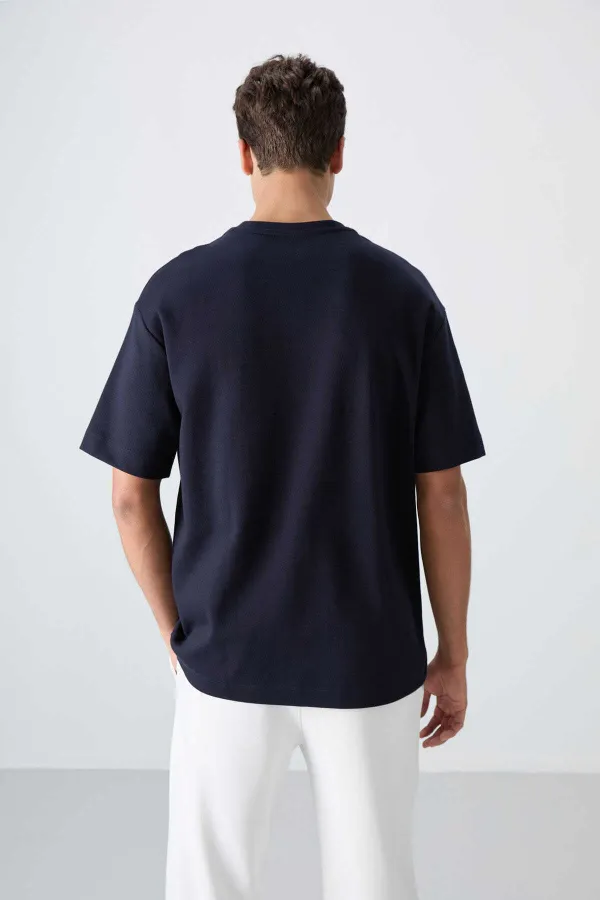 Tommylife Toptan O Yaka Oversize Baskılı Erkek T-Shirt 88324 Lacivert