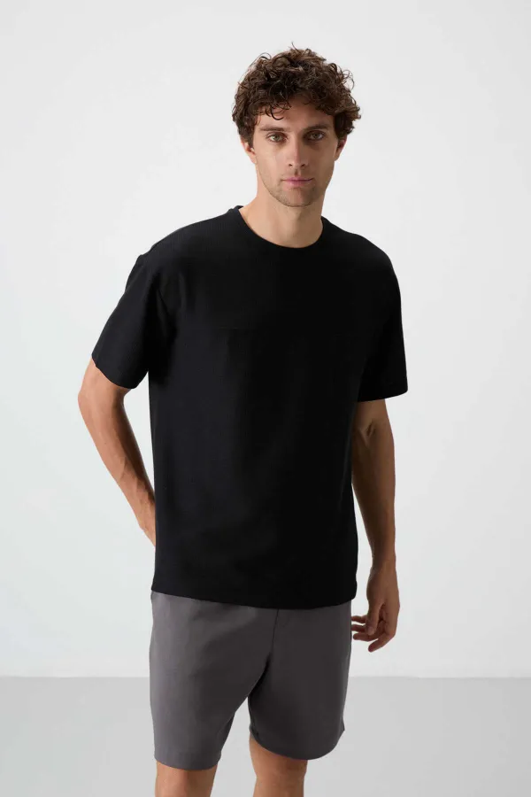 Tommylife Toptan O Yaka Oversize Basic Erkek T-Shirt 88380 Siyah