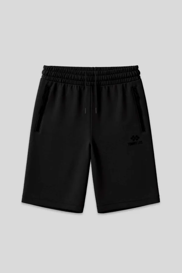 Tommylife Toptan Siyah Büyük Beden Fermuar Cep Detaylı Standart Kalıp Erkek Şort - 81151