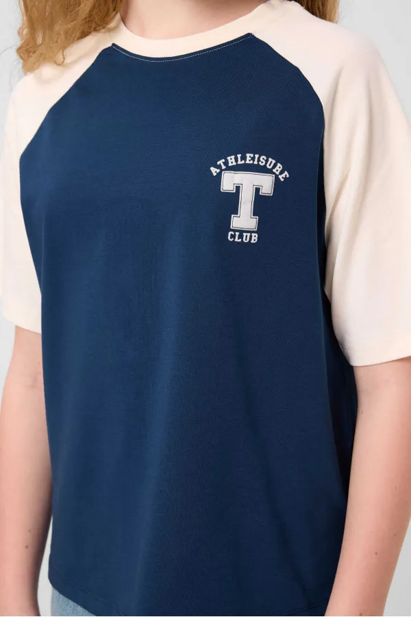 Tommylife Wholesale Crew Neck Cotton Printed Oversize Fit Girls' T-Shirt 75179 Parliament