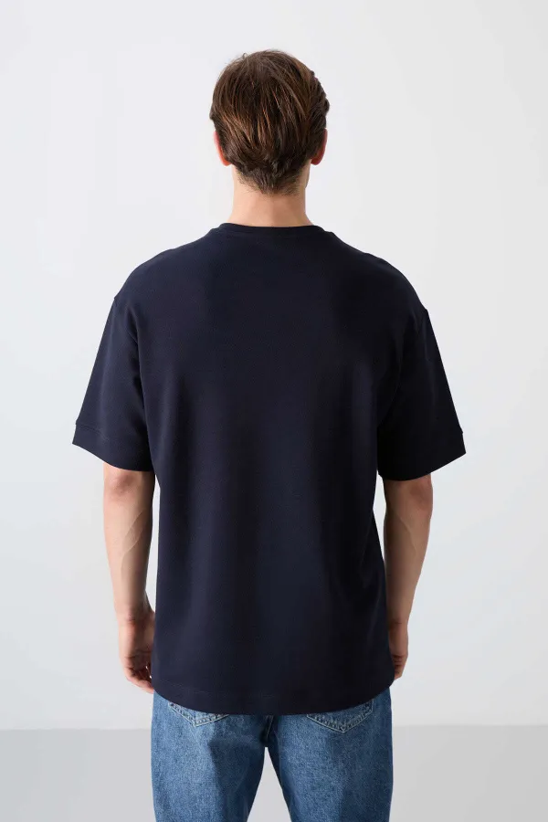 Tommylife Toptan O Yaka Oversize Baskılı Erkek T-Shirt 88320 Lacivert