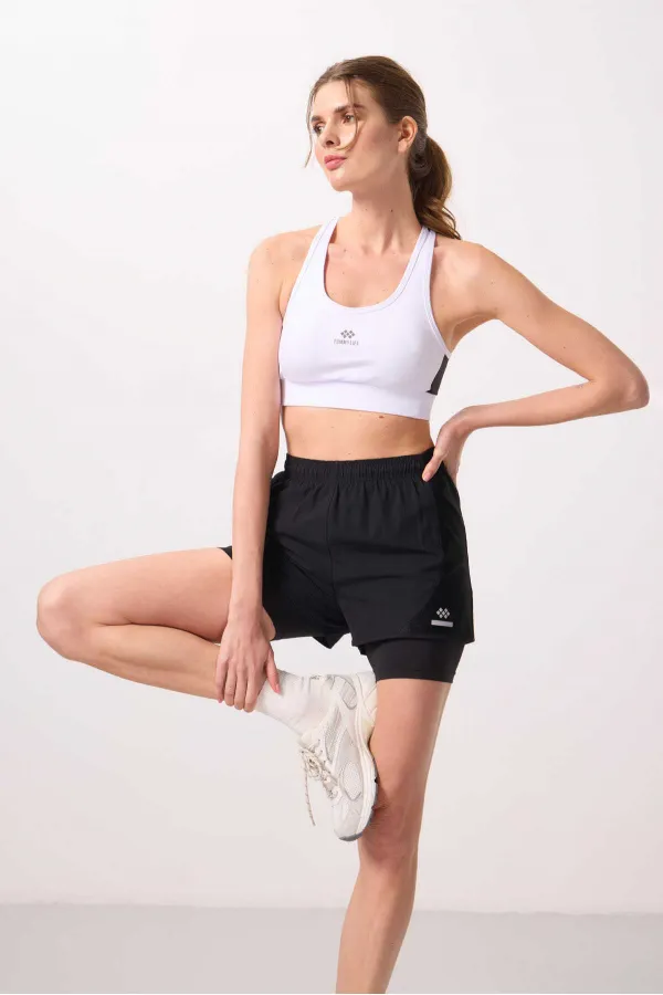 Short Tommylife en polyester, coupe standard, poche cachée, fermeture éclair, legging intégré - 91015 Noir