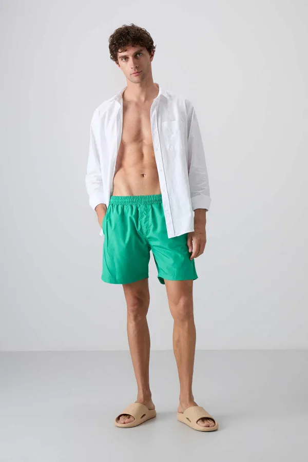 Tommylife Toptan Yeşil Belden Lastikli Standart Kalıp Erkek Deniz Şortu - 81237