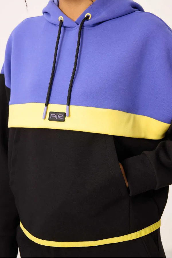 Ensemble de survêtement Tommylife Wholesale noir à capuche et blocs de couleur pour femme - 95327