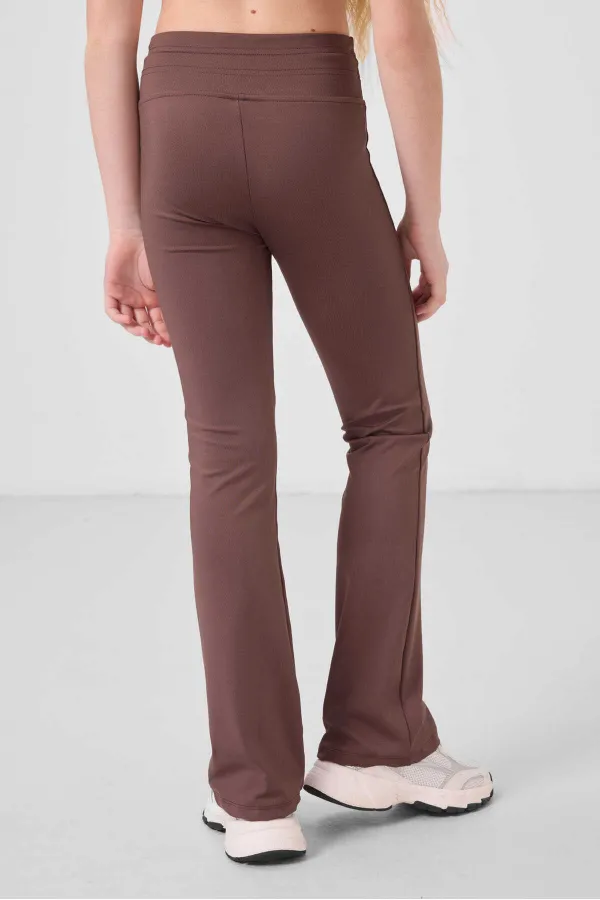 Tommylife Toptan Esnek Standart Fit Basic Performans İspanyol Paça Kız Çocuk Tayt 75193 Kahverengi