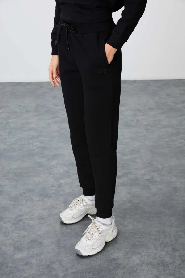 Tommylife Toptan Oversize O Yaka Jogger Kadın Eşofman Takımı 95341 Siyah