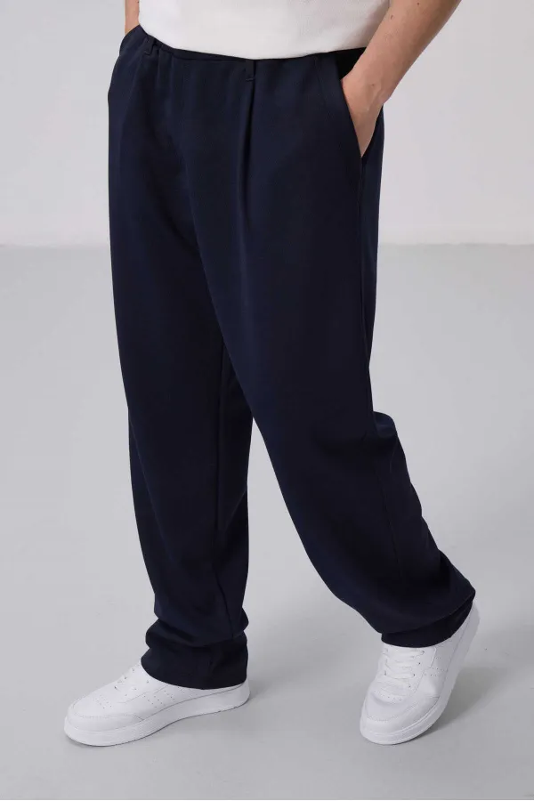 Pantalon palazzo pour homme Tommylife Wholesale, coupe confortable, surface texturée, référence 82163, bleu marine