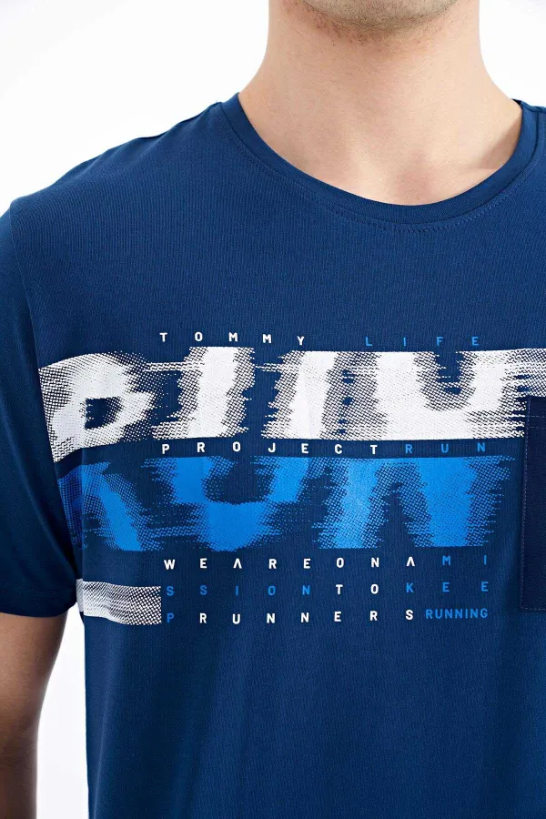 Tommylife Wholesale Indigo Printed Standard Fit Men's T-Shirt with Front Pocket Detail - 88200