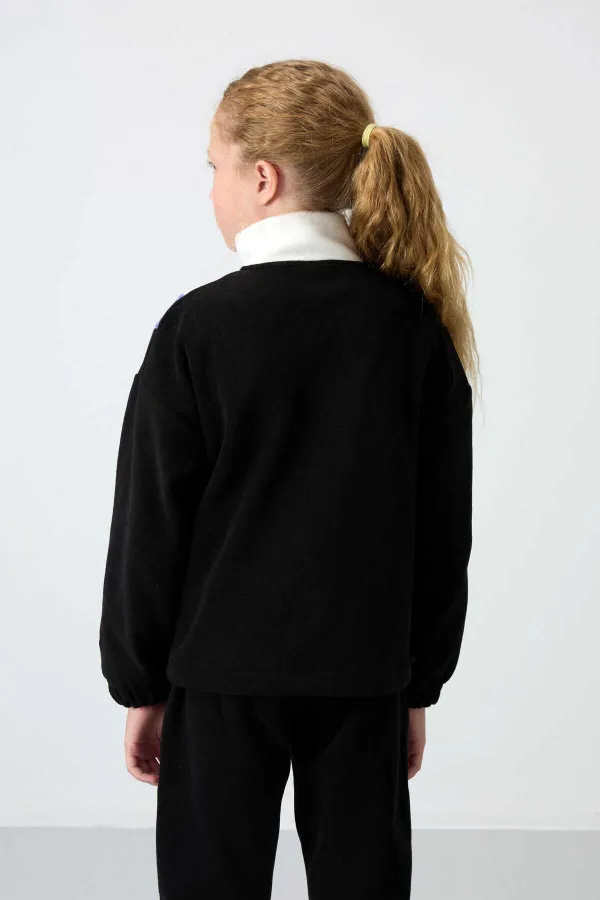 Sweat-shirt polaire à col montant et coupe standard pour filles de 7 à 15 ans, Tommylife Wholesale, noir, référence 75153