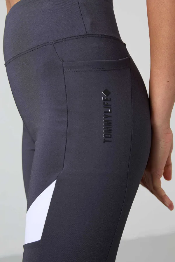 Tommylife Toptan Yüksek Bel Biker Kadın Tayt 91012 Antrasit