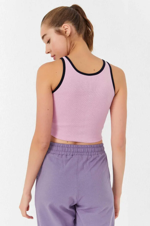 Débardeur court rose basique sans manches à col en U pour femme Tommylife Wholesale - 97162