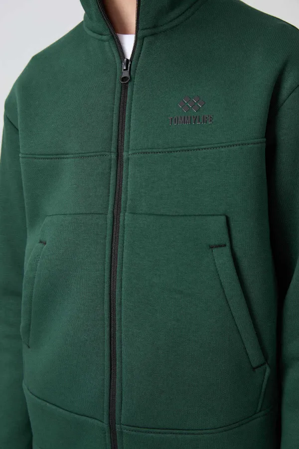 Tommylife Toptan Garson Boy Dik Yaka Standart Kalıp Basic Erkek Çocuk Sweatshirt 11245 Çam Yeşili