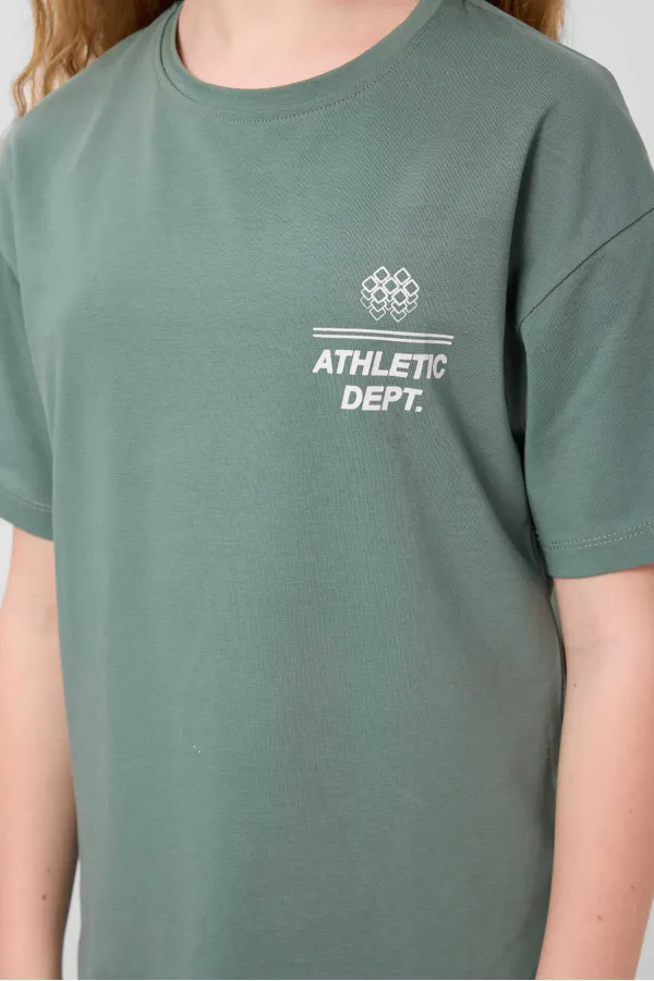 Tommylife Wholesale Cotton Crew Neck Oversize Fit Basic Girls' T-Shirt 75178 Light Green