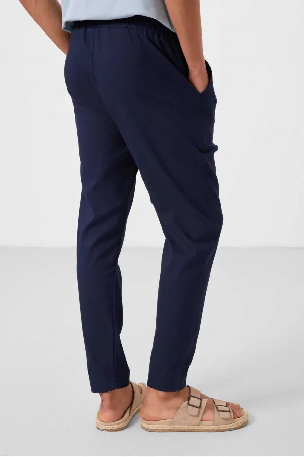 Pantalon chino extensible léger, coupe standard, tissé, Tommylife Wholesale, bleu marine, référence 82177