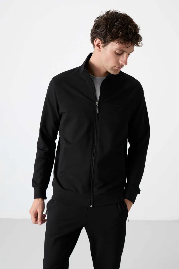 Tommylife Toptan Rahat Kalıp Fermuarlı Sweat Erkek Eşofman Takım 85072 Siyah