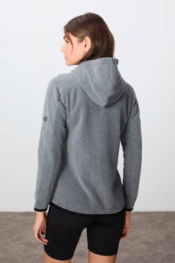 Sweat-shirt polaire à capuche zippé Tommylife Wholesale pour femme, coupe standard, gris chiné 97287
