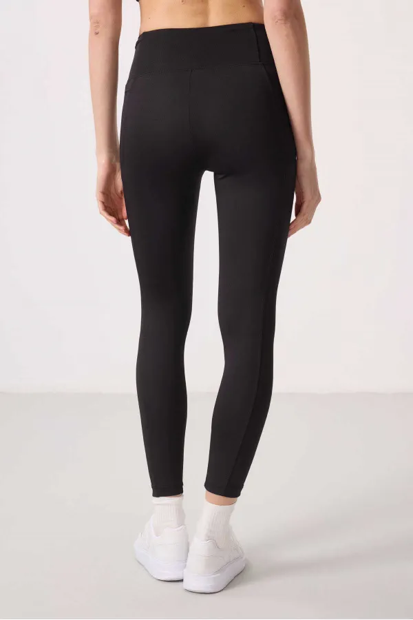 Tommylife Toptan Polyester Esnek Standart Fit Performans Kadın Tayt - 94667 Siyah