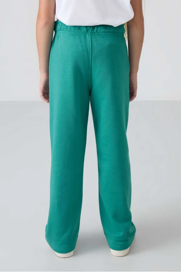 Tommylife Wholesale 7-15 Years Wide Leg Standard Fit Girls' Sweatpants 75146 Navy Green