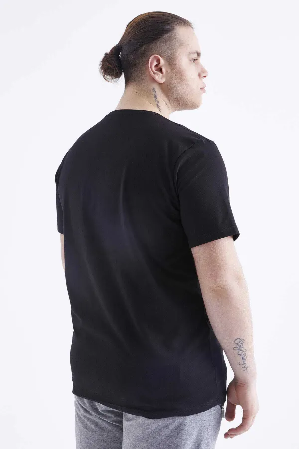 Tommylife Toptan Siyah Basic Kısa Kol O Yaka Büyük Beden Erkek T-Shirt - 88072