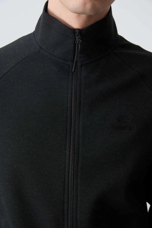 Tommylife Wholesale Comfortable Fit Stand Collar Classic Leg Men's Tracksuit 85113 Black