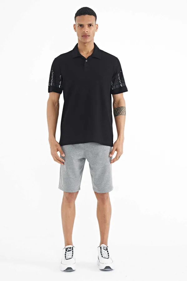 T-shirt homme Tommylife Wholesale, manches noires imprimées, col polo, coupe standard - 88240
