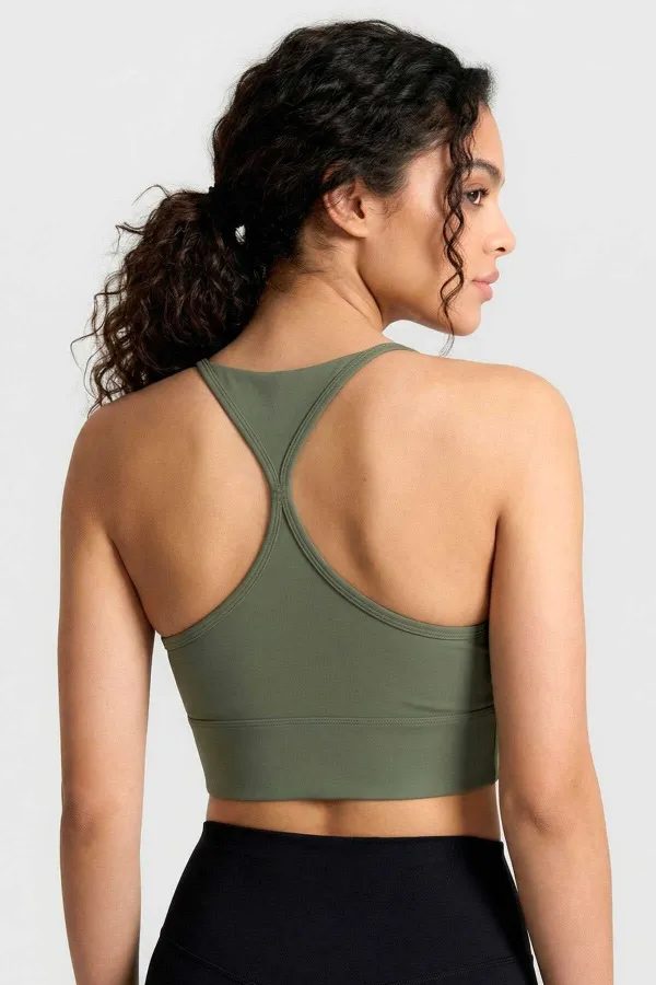 Tommylife Toptan Haki Standart Fit Baskılı Sırt Detaylı Kadın Spor Büstiyer - 97300