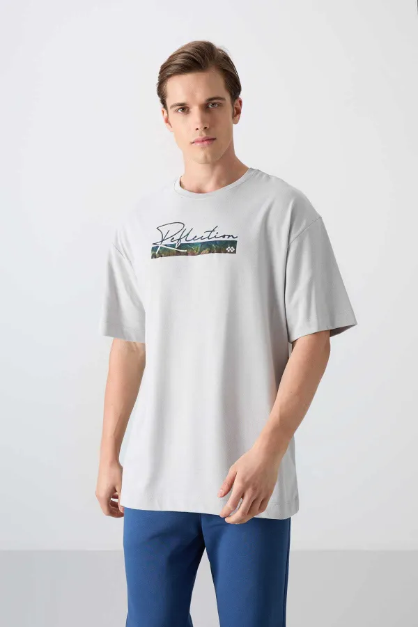 Tommylife Wholesale Crew Neck Oversize Printed Men's T-Shirt 88334 Stone