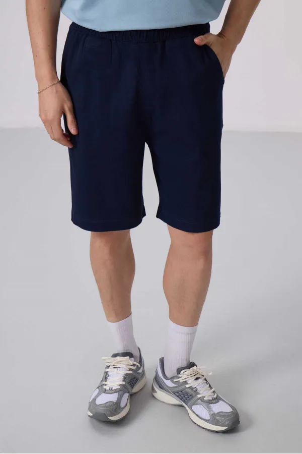 Short chino extensible léger, coupe standard, tissé, Tommylife Wholesale 81290 Bleu marine