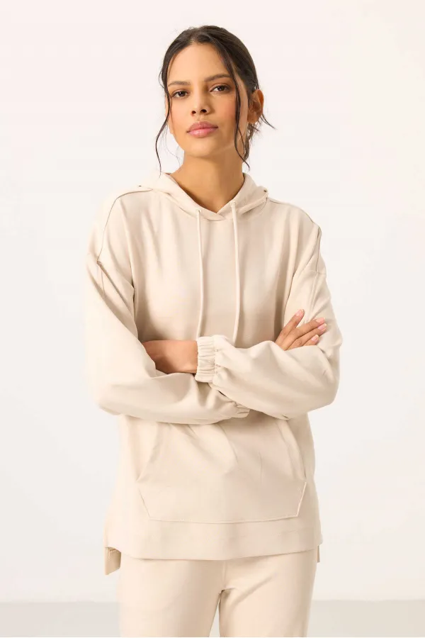 Ensemble tunique de survêtement oversize à capuche et texture douce Tommylife pour femme - 95348 Beige