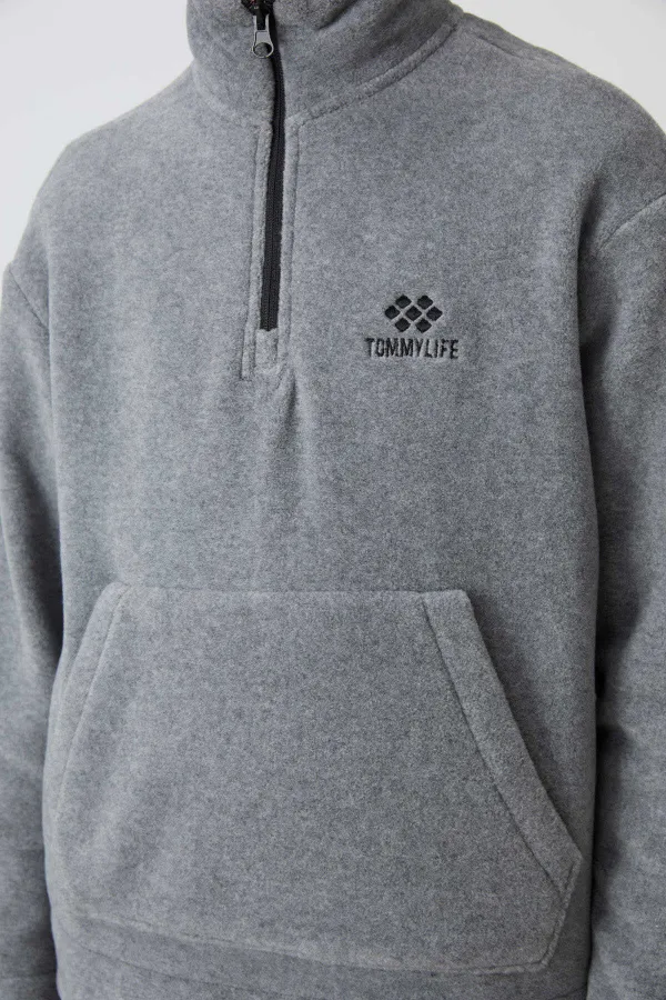 Ensemble de survêtement en polaire à col montant Tommylife Wholesale Serverer Boy, gris chiné, référence 11218