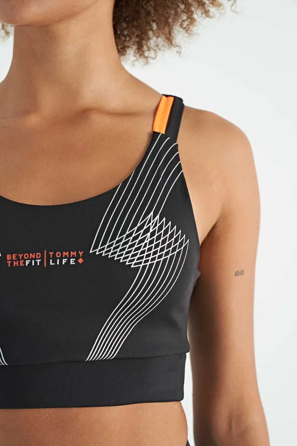 Bustier Tommylife Wholesale noir imprimé dos croisé en tissu scuba coupe slim pour femme - 97273