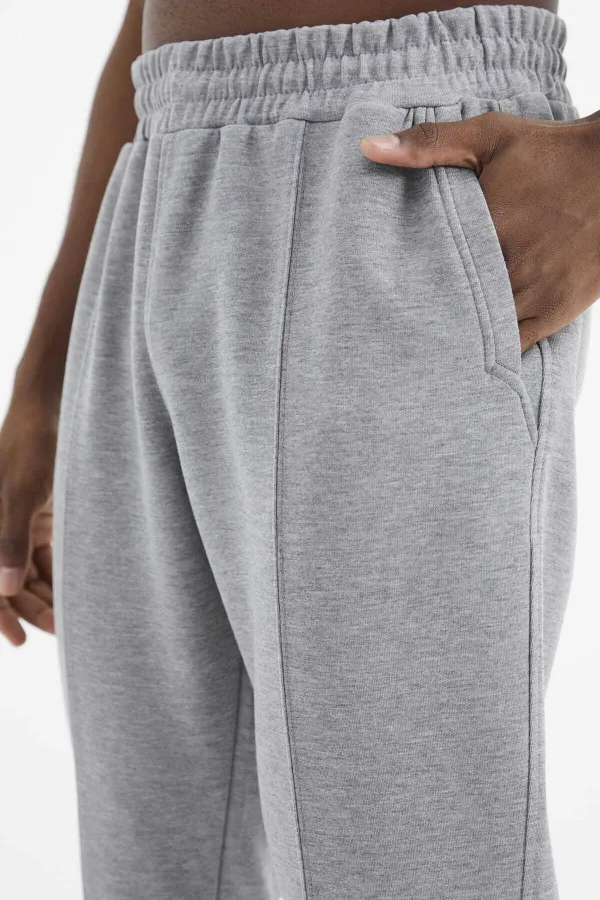 Tommylife Wholesale Grey Melange Men's Sweatpants with Drawstring Front Stitching Detail and Standard Fit - 84994