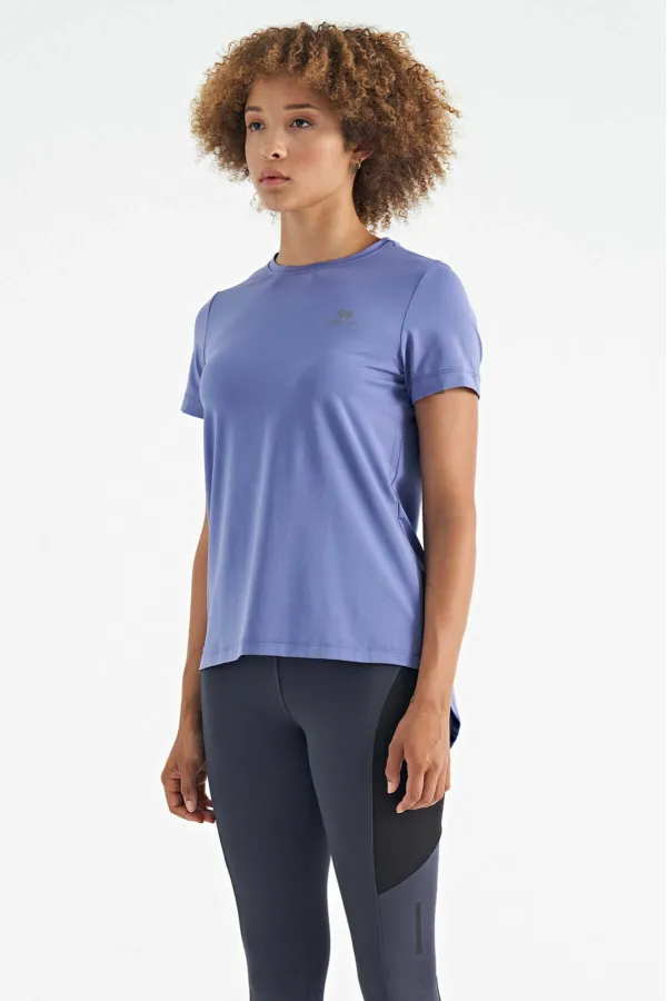 Tommylife Toptan Eflatun Sırt Yırtmaç Detaylı O Yaka Kısa Kollu Standart Kalıp Kadın T-Shirt - 97267