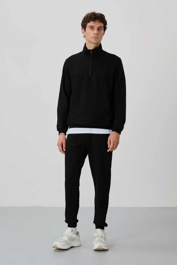 Tommylife Wholesale Herbert Standard Fit Stand Collar Men's Tracksuit Set 85233 Black