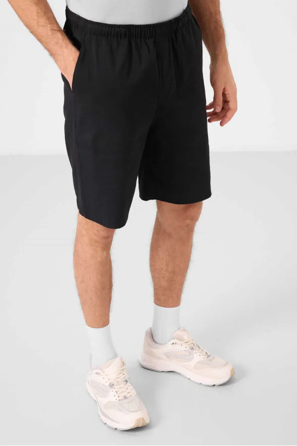 Short chino extensible léger, coupe standard, tissé, Tommylife Wholesale, noir, référence 81291