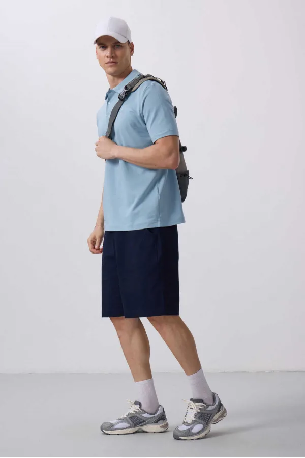 Short chino extensible léger, coupe standard, tissé, Tommylife Wholesale 81290 Bleu marine