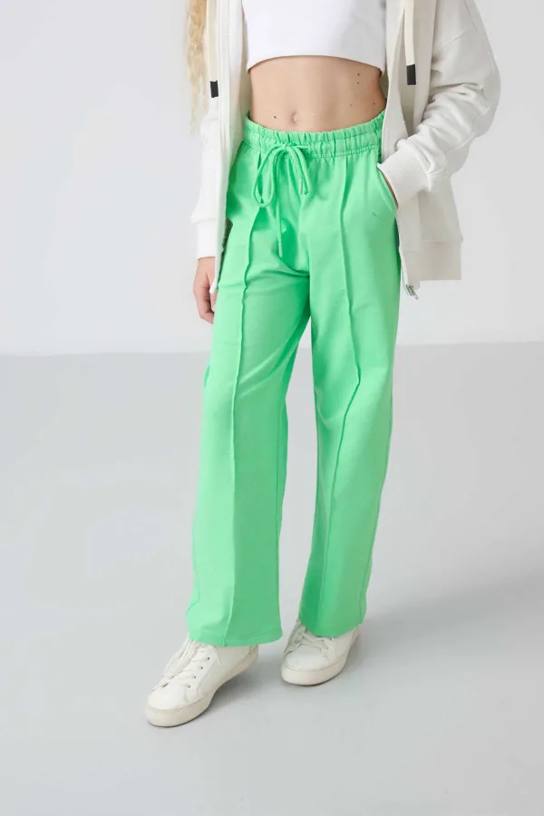 Tommylife Wholesale 7-15 Years Wide Leg Standard Fit Girls' Sweatpants 75144 Aqua Green