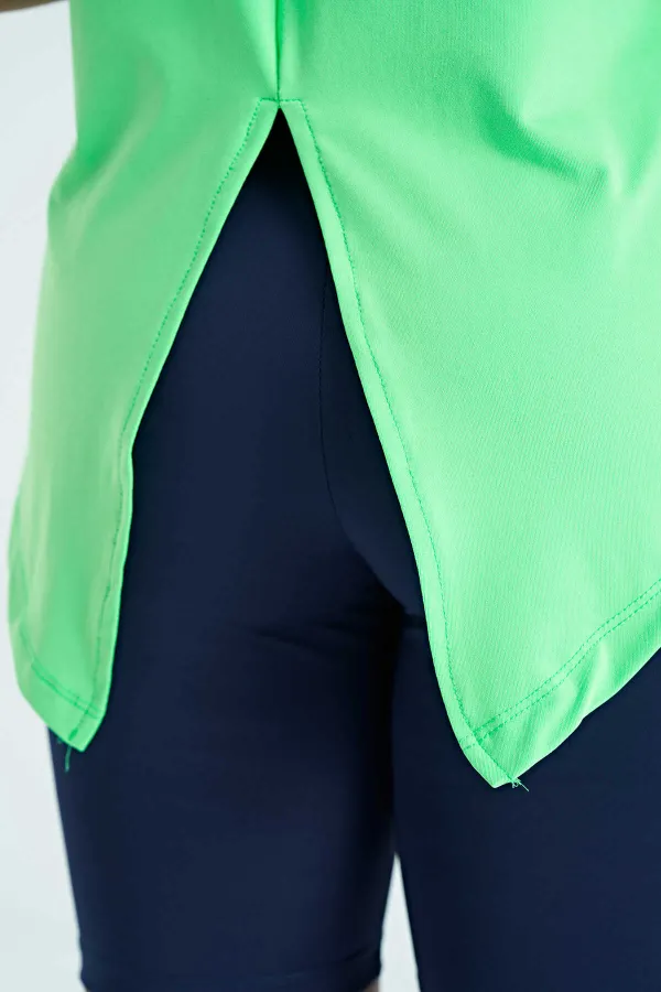 T-shirt femme Tommylife en gros, vert fluo, fendu au dos, col rond, manches courtes, coupe standard - 97267