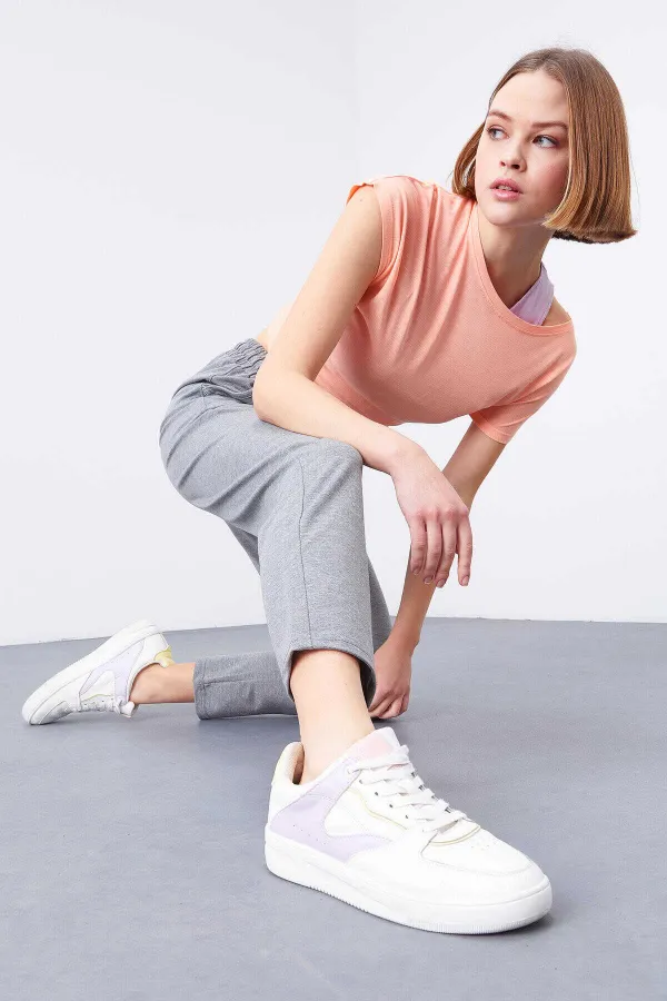 Tommylife Toptan Gri Melanj Yüksek Bel Jogger Rahat Form Dar Paça Kadın Eşofman Alt - 94566