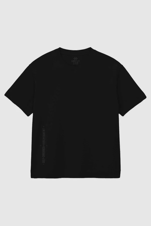 Tommylife Toptan Siyah Baskılı O Yaka Rahat Form Battal Büyük Beden Erkek T-Shirt - 88472