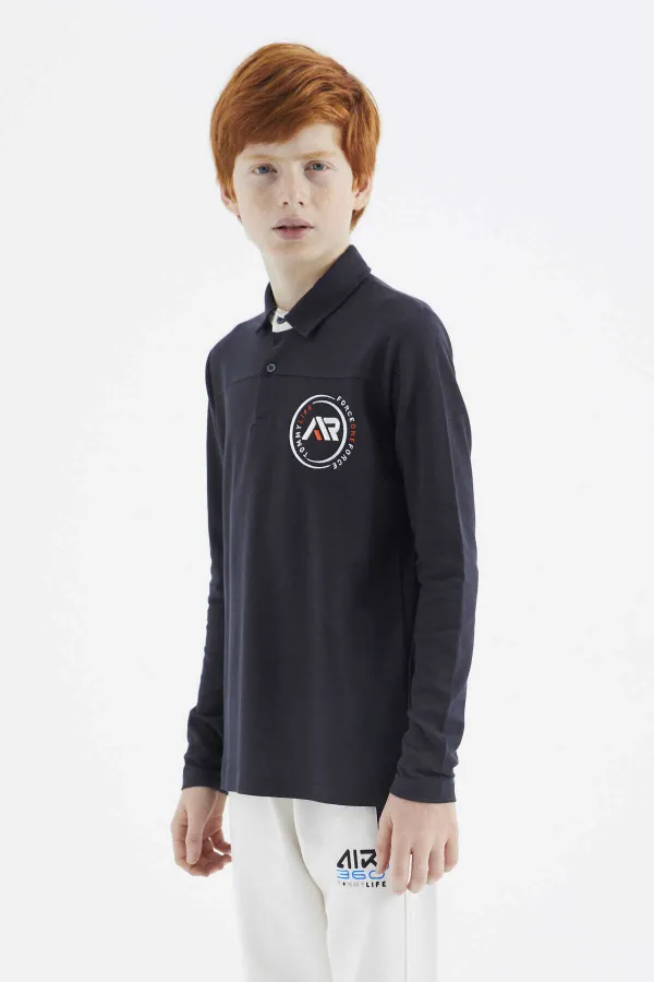 Sweat-shirt basique Tommylife pour garçon, taille serveur, col polo, coupe standard, bleu marine, référence 11172