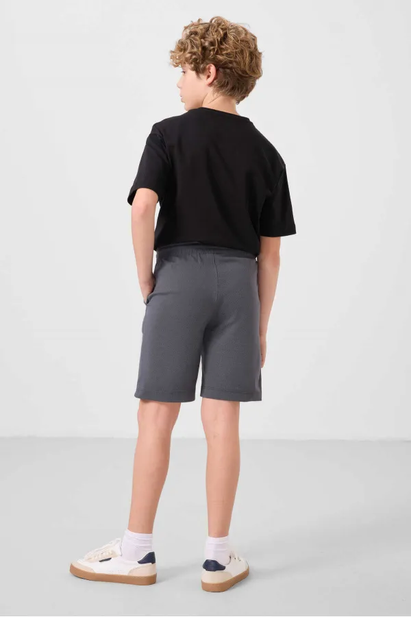Ensemble short chino garçon Tommylife en coton tissé léger et extensible, coupe oversize, noir et gris, référence 11277