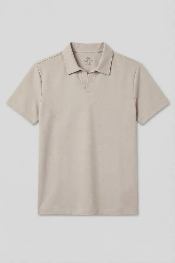 T-shirt polo beige Tommylife pour homme, coupe confortable, texture douce - 88496