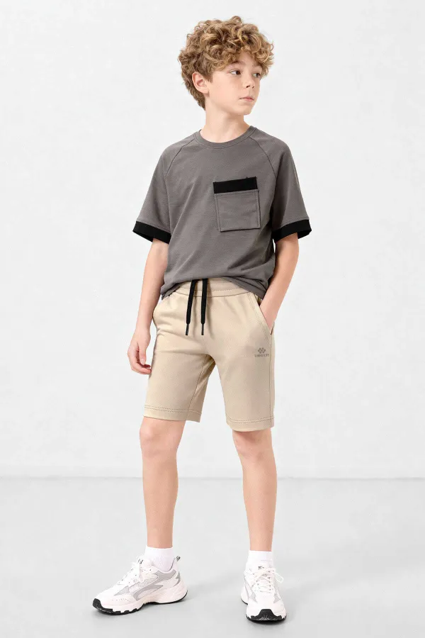 Tommlife Wholesale Beige Standard Fit Basic Performance Boys Shorts - 11303