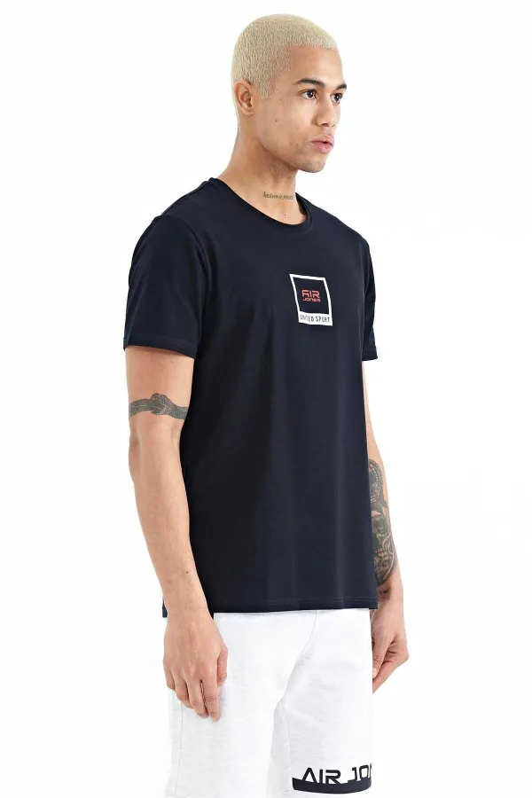 Tommylife Wholesale Adney Crew Neck Standard Fit Printed Men's T-Shirt 88230 Navy Blue